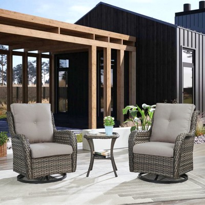 Belord Gray Wicker Swivel Rocking Chairs, Oversized Rocker Patio Chairs Rattan Glider Chairs with 4" Thick Seat Cushion
