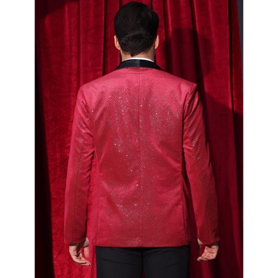 Lars Amadeus Men's Wedding Shawl Lapel Metallic Glitter Suit Jackets Burgundy XX Large — фото 3