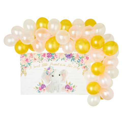 Sparkle And Bash Set Of 80 Elephant 5x3 Backdrop And Balloon Garland Arch Kit For Girl Baby Shower Party Decorations Supplies Target