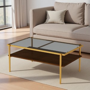 38.58" Glass Rectangle Coffee Table with White Legs - 1 of 4