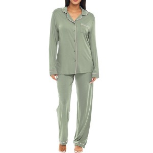 ADR Lightweight 100% Cotton Women's Pajama Set, Soft Knit Long Sleeve Button Down Top and Pants - 1 of 3