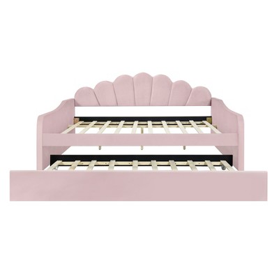 Bellemave Full Size daybed with Trundle, Sofa Bed Full Size, daybed with Trundle for Adults, Kids, Girls, Teens, for Living Room, Velvet,Pink