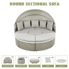 Round Two-Tone Rattan Weave Daybed Sunbed,Outdoor Patio Fabric Upholstered Sectional Sofa,Pool Chaise Lounge with Retractable Canopy-Coolbibila - 3 of 4