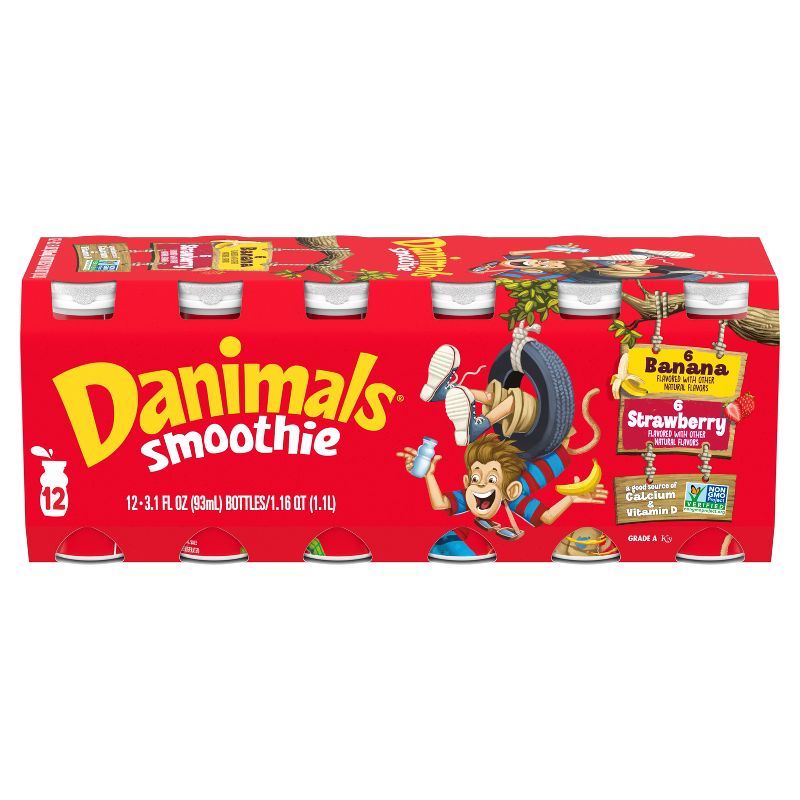 Danimals Strawberry &#38; Banana Split Kids&#39; Smoothies - 12ct/3.1 fl oz Bottles, 3 of 24