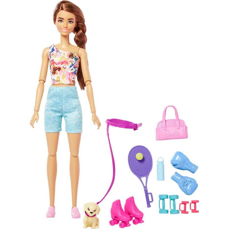 Barbie Wellness Workout Outfit Roller Skates and Tennis with Puppy, 2 of 7