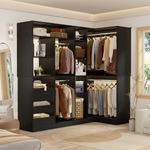 Aheaplus 72'' Set of 2 Corner Closet System with Drawers, Closet Organizer with Hanging Rods and Shelves Tower - 1 of 4