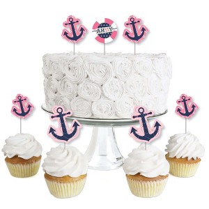 Big Dot of Happiness Ahoy - Nautical Girl - Dessert Cupcake Toppers - Baby Shower or Birthday Party Clear Treat Picks - Set of 24 - 1 of 4