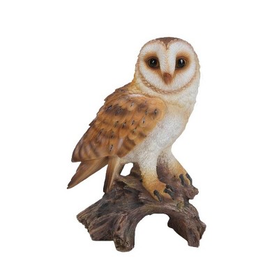 2" Polyresin Small Barn Owl on Stump Statue White - Hi-Line Gift