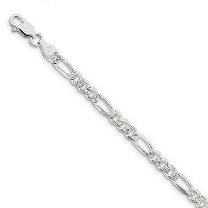Black Bow Jewelry 5.5mm, Sterling Silver, Pave Flat Figaro Chain Bracelet - 1 of 4