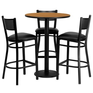 Flash Furniture 30'' Round Laminate Table Set with 3 Grid Back Metal Barstools - 1 of 2