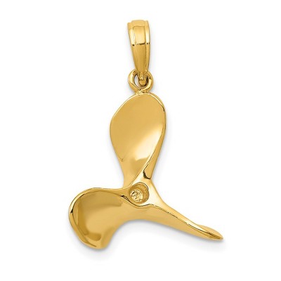 Black Bow Jewelry 14k Yellow Gold 3 Dimensional 3 Blade Propeller Pendant