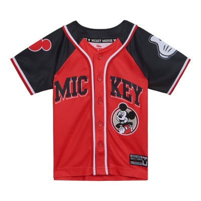 Disney Mickey Mouse Big Boys Mesh Baseball Jersey Button Down Shirt Red Black 10 12 Target