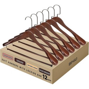BP4U Premium Wide Shoulder Wooden Suit Hangers, Heavy-Duty Non-Slip Solid Wood Coat Hangers with Locking Bar for Suits & Coats - 1 of 4