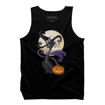 Men's Design By Humans Bewitching Black Halloween Kitty Cat By LittleBunnySunshine Tank Top