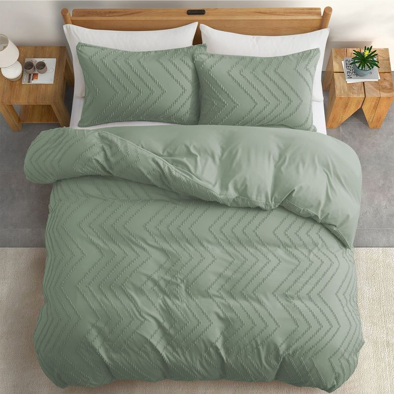 Peace Nest Tufted Microfiber Clipped Duvet Cover Set with Zipper Closure & Corner Ties, 3 of 8