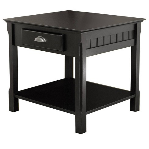 Timber End Table With One Drawer And Shelf Black Winsome Target