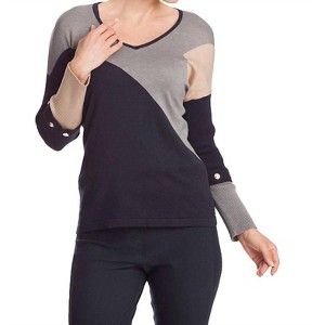 Women's Color Block V-Neck Sweater - Angel Apparel - 1 of 3