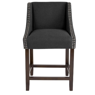 Charcoal Fabric and Wood Counter Height Stools with Nail Trim, Set of 2