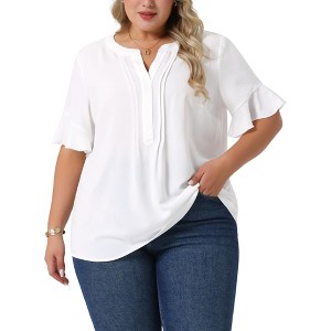 Agnes Orinda Women's Plus Size V Neck Ruffle Short Sleeve Casual Chiffon Blouse - 1 of 4