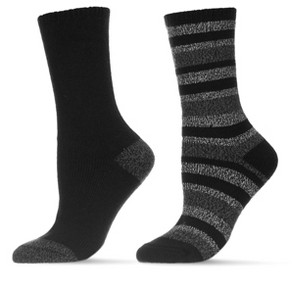 Memoi Women's 2 Pair Pack Multi Stripes Buttersoft Crew Socks Black 9-11 - 1 of 4