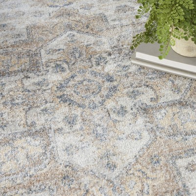 Silver Grey Medallion Low Pile Washable Area Rug