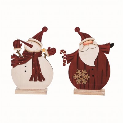 Transpac Wood Multicolor Christmas Santa and Snowman Decor Set of 2