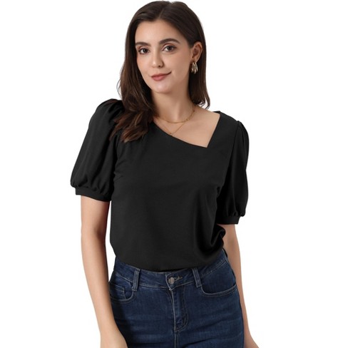 Blouses for Women Business Casual Fashion Womens Plus Size Cutout  Asymmetric Cold Shoulder T-shirt V-Neck Tops Solid Color Short Sleeve  Tshirts Shirts
