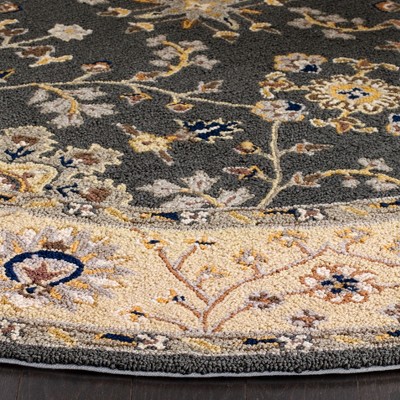 Grey and Cream Floral Round Synthetic Area Rug, 8'