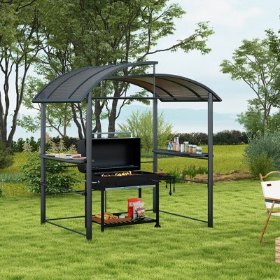 Outsunny 8x5ft Dark Gray Steel Grill Gazebo with Polycarbonate Roof