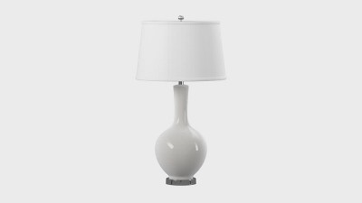 Blanche White Ceramic Gourd Lamp Set with Cotton Shade