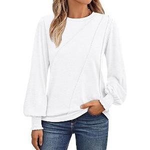 Coolmee Womens Long Sleeve Tunic Tops Fall Fashion Loose Fit Dressy Tops Pleated Front Crewneck Shirts Business Casual Shirts - 1 of 4