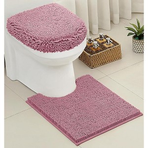 Home Mart Goods 2 Piece Set Mauve Soft Cozy Plush Chenille Bath Mat Bathroom Rug & Toilet Seat Cover - 1 of 3