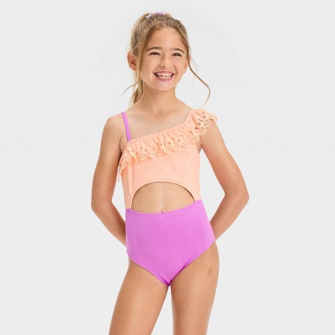 Girls beach Dreams Solid One Piece Swimsuit Cat Jack Pink L Plus Target