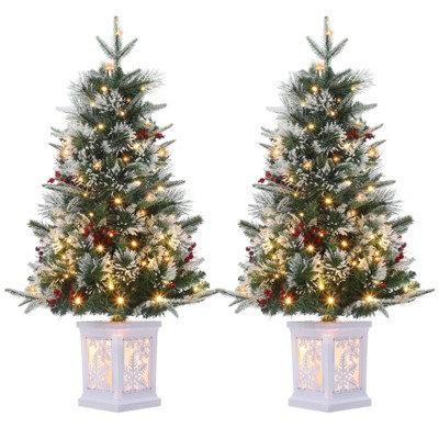3 ft Prelit Premium Snow Flocked Artificial Christmas Tree with 8 Mode Warm White Led