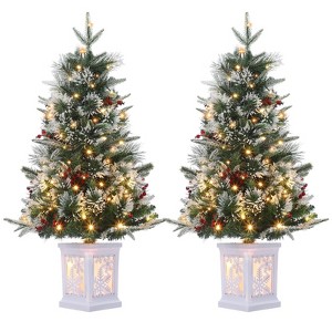 3 ft Prelit Premium Snow Flocked Artificial Christmas Tree with 8 Mode Warm White Led - 1 of 4