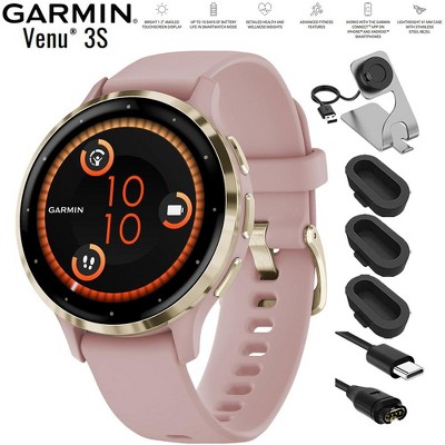 Garmin Venu 3S Fitness GPS Smartwatch Gold with Rose Case 41mm + Charging Bundle