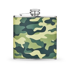 Foster & Rye Camouflage Flask, Whiskey Flask for Men, Stainless Steel Alcohol Flask Faux Leather Wrapped Camo Design, Includes Funnel, 6oz Set of 1 - 1 of 4