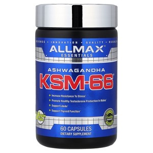 ALLMAX Essentials Ashwagandha KSM-66 (60 Veggie Caps) - Increase Muscle Strength & Recovery - Non-GMO, Gluten Free - 30 Servings - 1 of 4