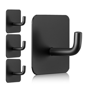 VEVOR Adhesive Hooks, 4 Pack Self-Adhesive Towel Coat Hooks, Heavy-Duty Wall Hook Hold 15 lbs (Max), Stainless Steel Sticky Hanger, Matte Black - 1 of 4