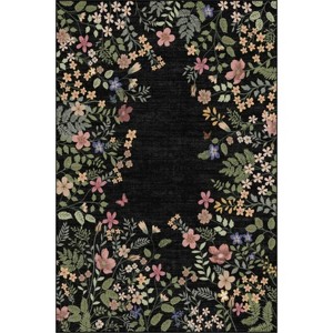 Fulvari Washable Rug,Botanical Area Rugs for Living Room,Non-Slip Soft Rug for Bedroom, Vintage Low Pile Dining Room Floral Rug Carpet - 1 of 4