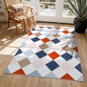 Coucheta Washable Checkered Area Rug, Non-Slip & Stain Resistant, Modern Geometric Plaid Carpet for Bedroom, Living Room, Hallway, Dining & Nursery - 1 of 4