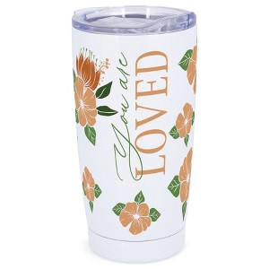Elanze Designs 20 oz Stainless Steel On the Go Insulated Travel Tumbler With Push Top Lid, You Are Loved White - 1 of 4
