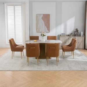 SEYNAR Modern Glam PU Leather Dining Chair or Vanity Chair Set of 6 with Rear Handle - 1 of 4