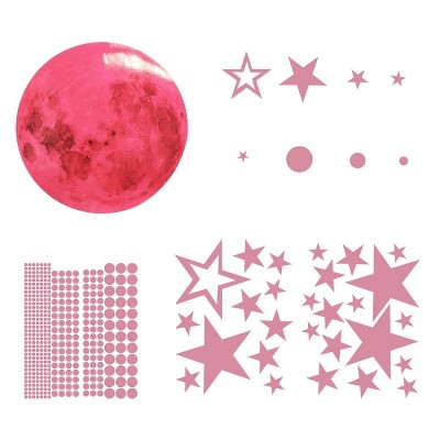 AFG3303 Home Decoration Luminous Stars Moon PVC Stickers, Specification: 435PCS+20cm Moon (Pink)