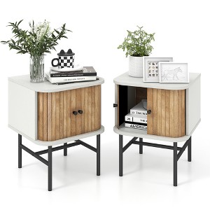 Tangkula Set of 2 Nightstand Compact Modern End Side Table w/ Sliding Doors - 1 of 4