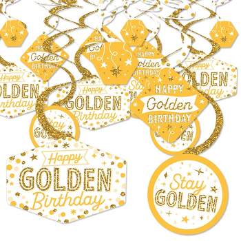 Big Dot of Happiness Golden Birthday - Happy Birthday Party Hanging Decor - Party Decoration Swirls - Set of 40