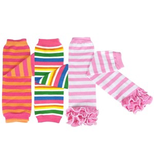 Wrapables Stripes Baby Leg Warmers (Set of 3), Orange & Pink, Rainbow, Pink Ruffle - 1 of 4