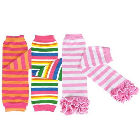 Wrapables Stripes Baby Leg Warmers (Set of 3), Orange & Pink, Rainbow, Pink Ruffle - image 1 of 4