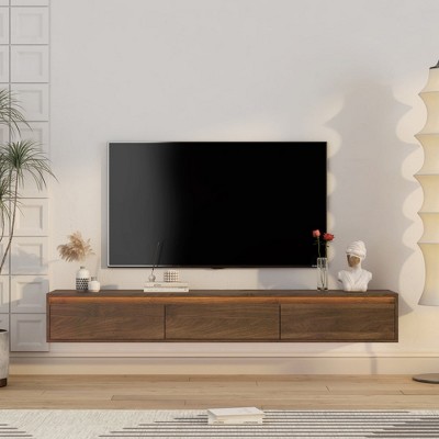 Chic Crate - 65" Floating Media Console w/ RGB Backlighting & Smart Power Hub - Acrylic-Glass Hybrid Wall Mount for Living Room/Home Theater