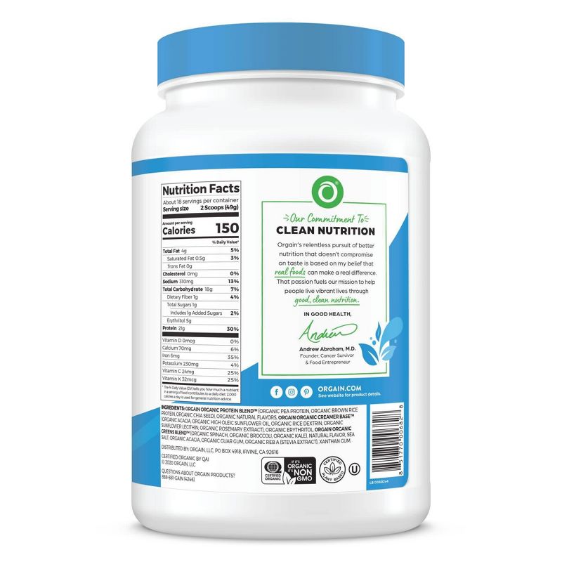 Orgain Organic Vegan Protein &#38; Greens Plant Based Powder - Vanilla Bean - 31oz, 4 of 8